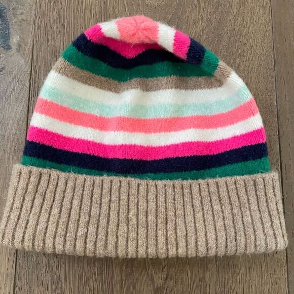 J. Crew Factory Striped Ribbed Cuffed Wool Blend Lightweight Beanie Hat - Picture 3 of 6